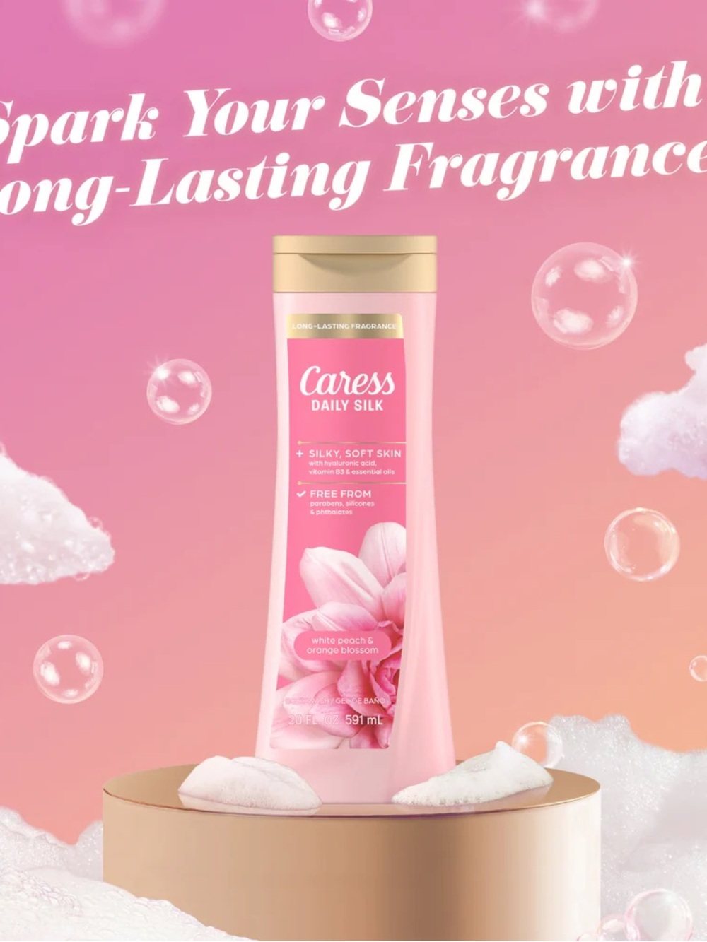 Caress Daily Silk Body Wash — Pink (White Peach & Orange Blossom)
